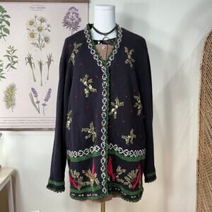 Vintage 90s Y2k Cardinal Embroidered Winter Cardigan Sweater Grandma Cottage 2X